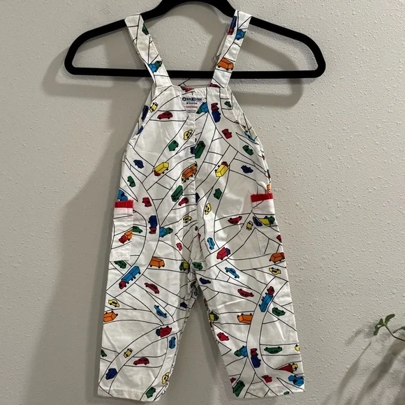 OshKosh B’gosh RARE Vintage 24M Car Print Overalls Union Workers Tag Made In USA - Picture 2 of 7